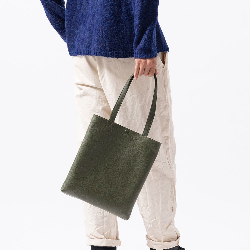 シュリンクレザー 薄マチA4縦長 マグネットボタン付き ミニトートバッグ