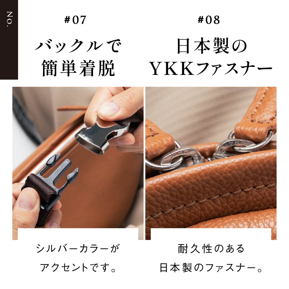 牛革シュリンクレザー YKKファスナー ボディバッグ ウエストポーチ