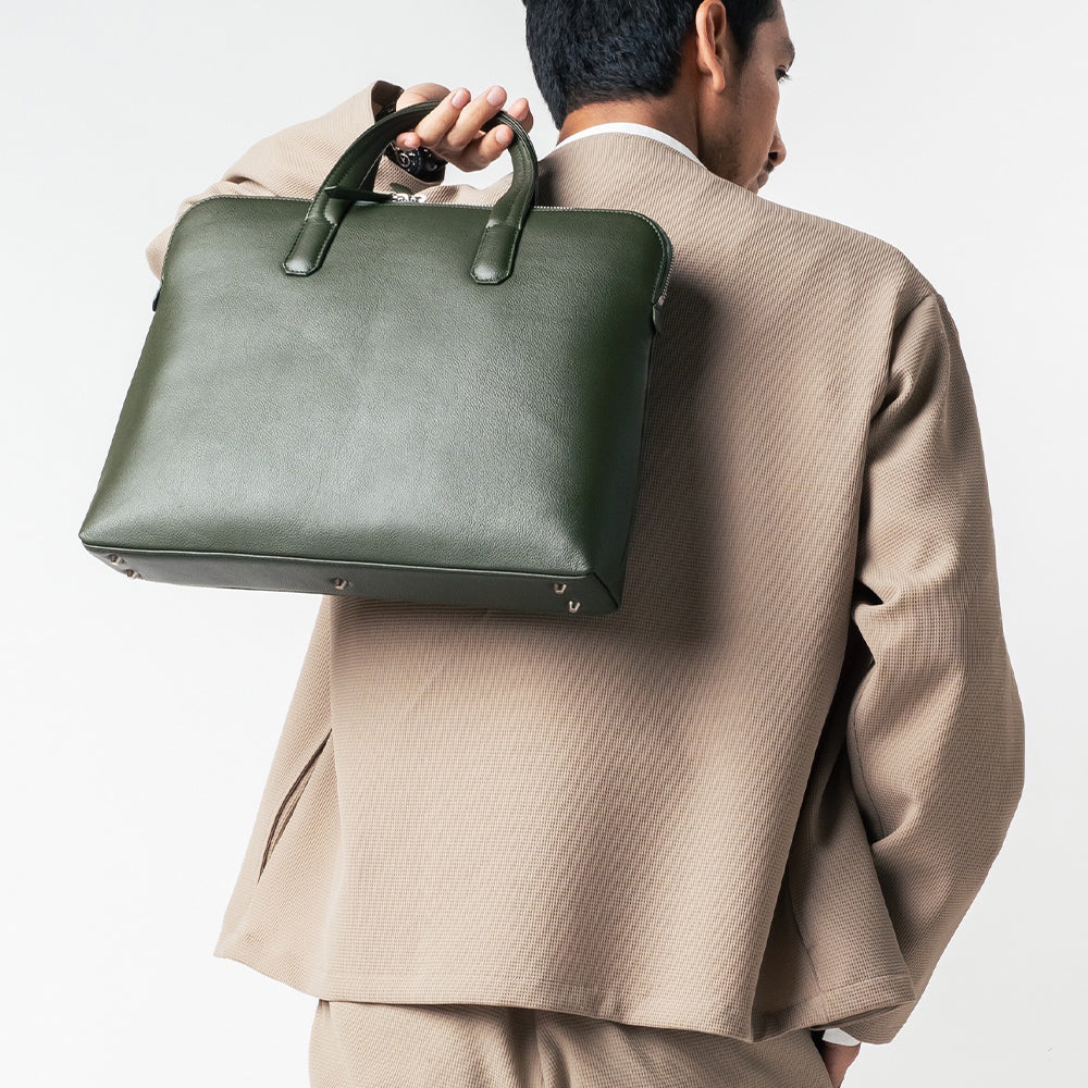 薄型 ダブルジッパー YKKファスナー 牛革 ビジネス ブリーフケース