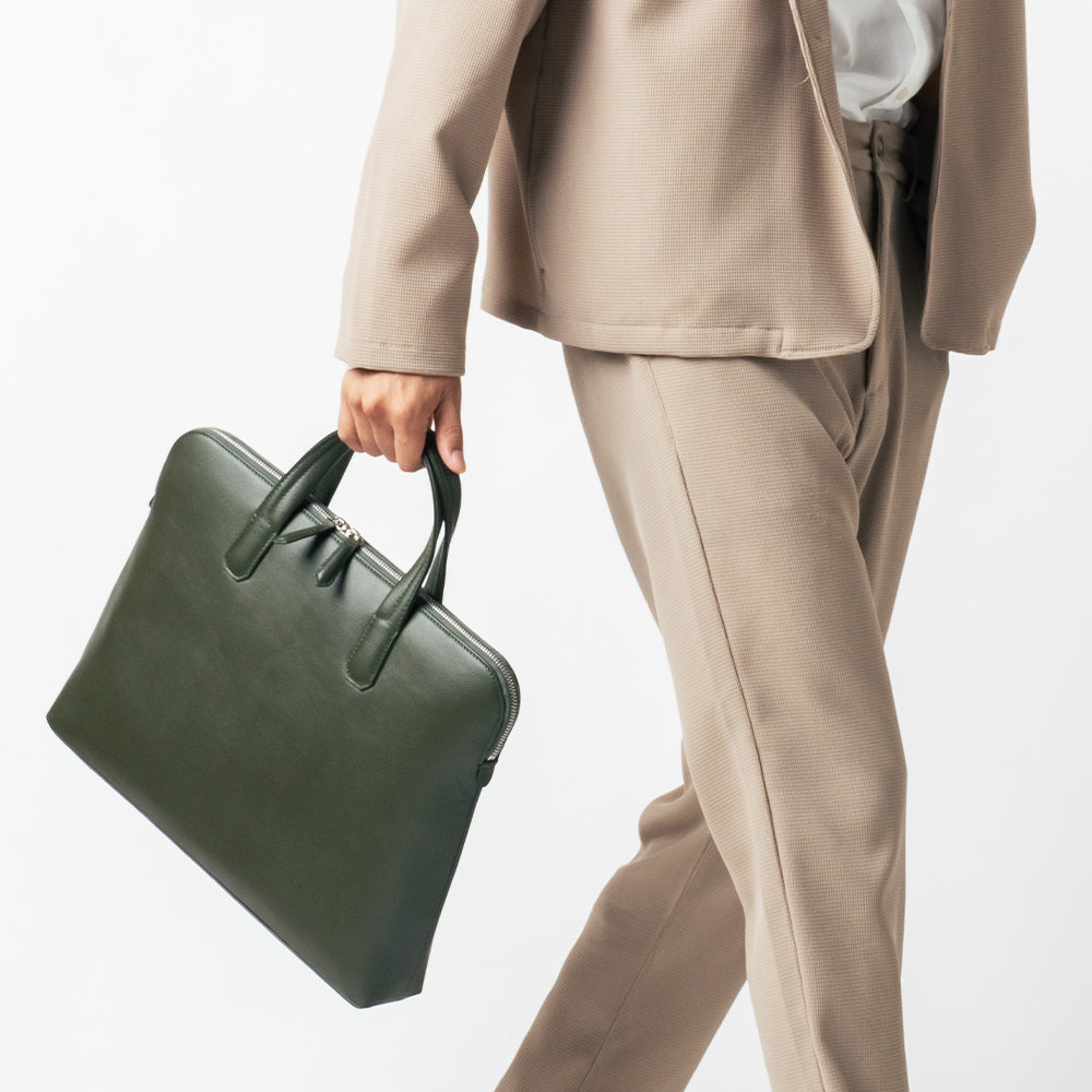 薄型 ダブルジッパー YKKファスナー 牛革 ビジネス ブリーフケース