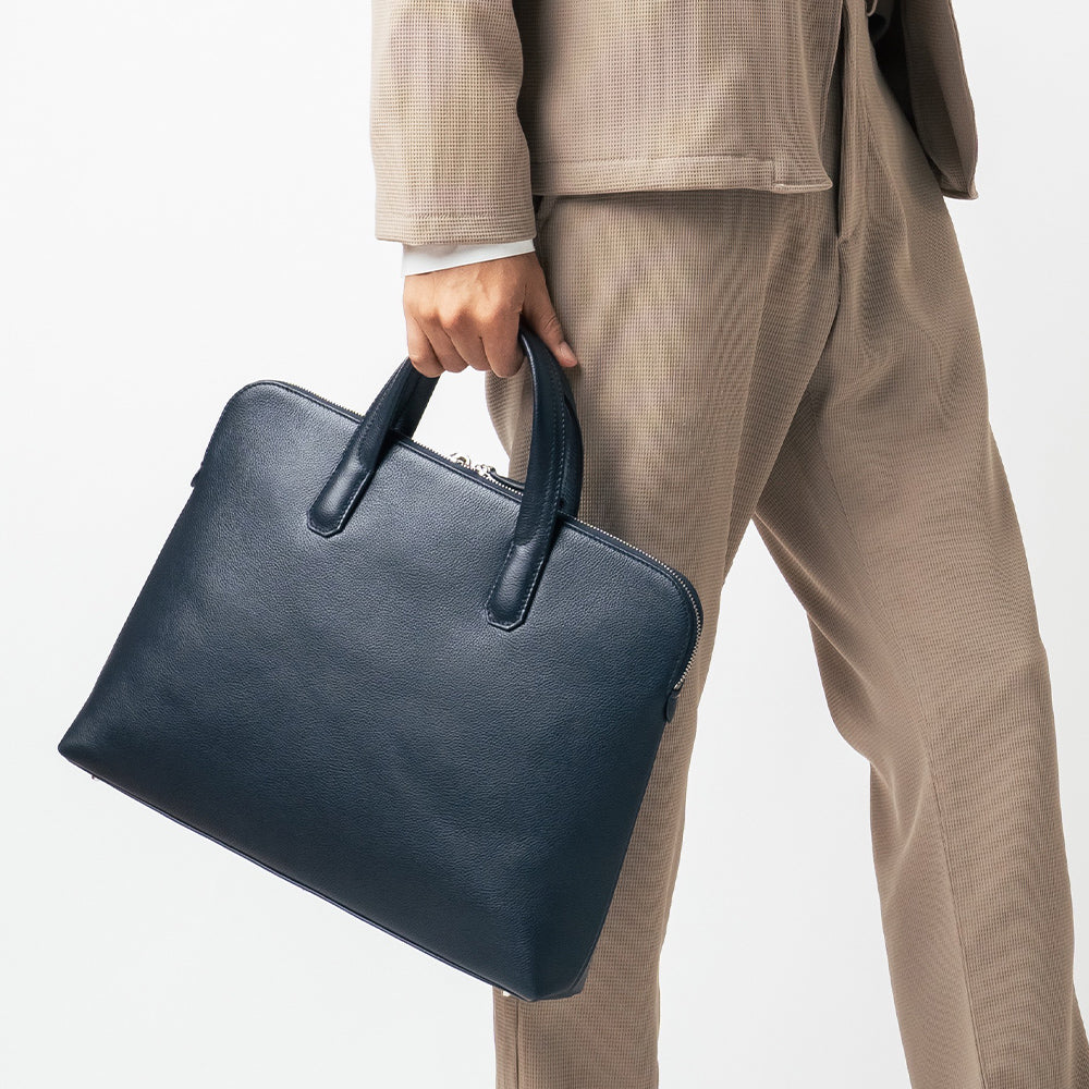 薄型 ダブルジッパー YKKファスナー 牛革 ビジネス ブリーフケース