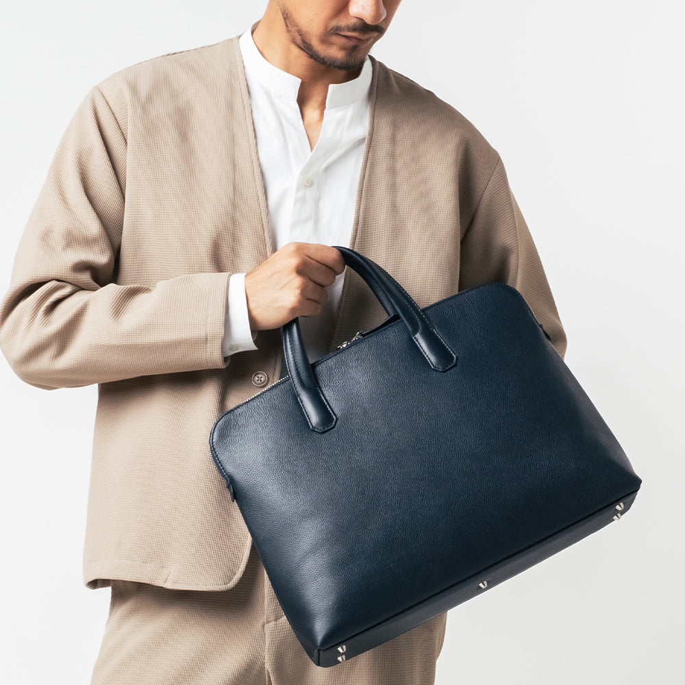 薄型 ダブルジッパー YKKファスナー 牛革 ビジネス ブリーフケース