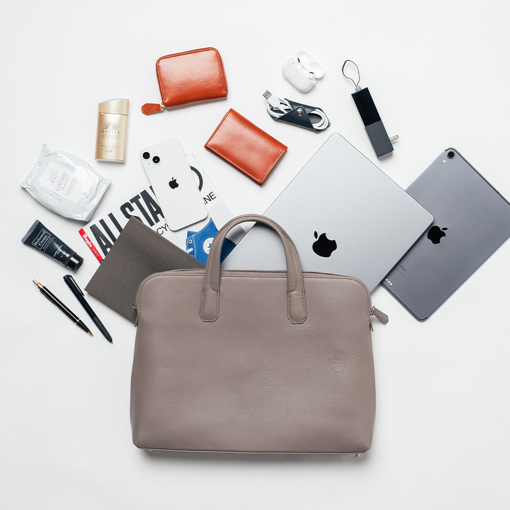 薄型 ダブルジッパー YKKファスナー 牛革 ビジネス ブリーフケース