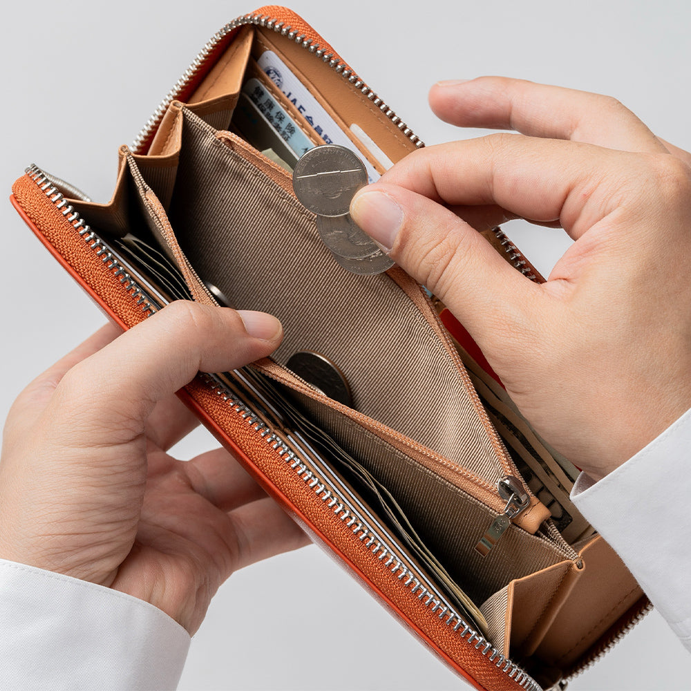 牛革 スキミング防止機能付き YKKラウンドファスナー 長財布