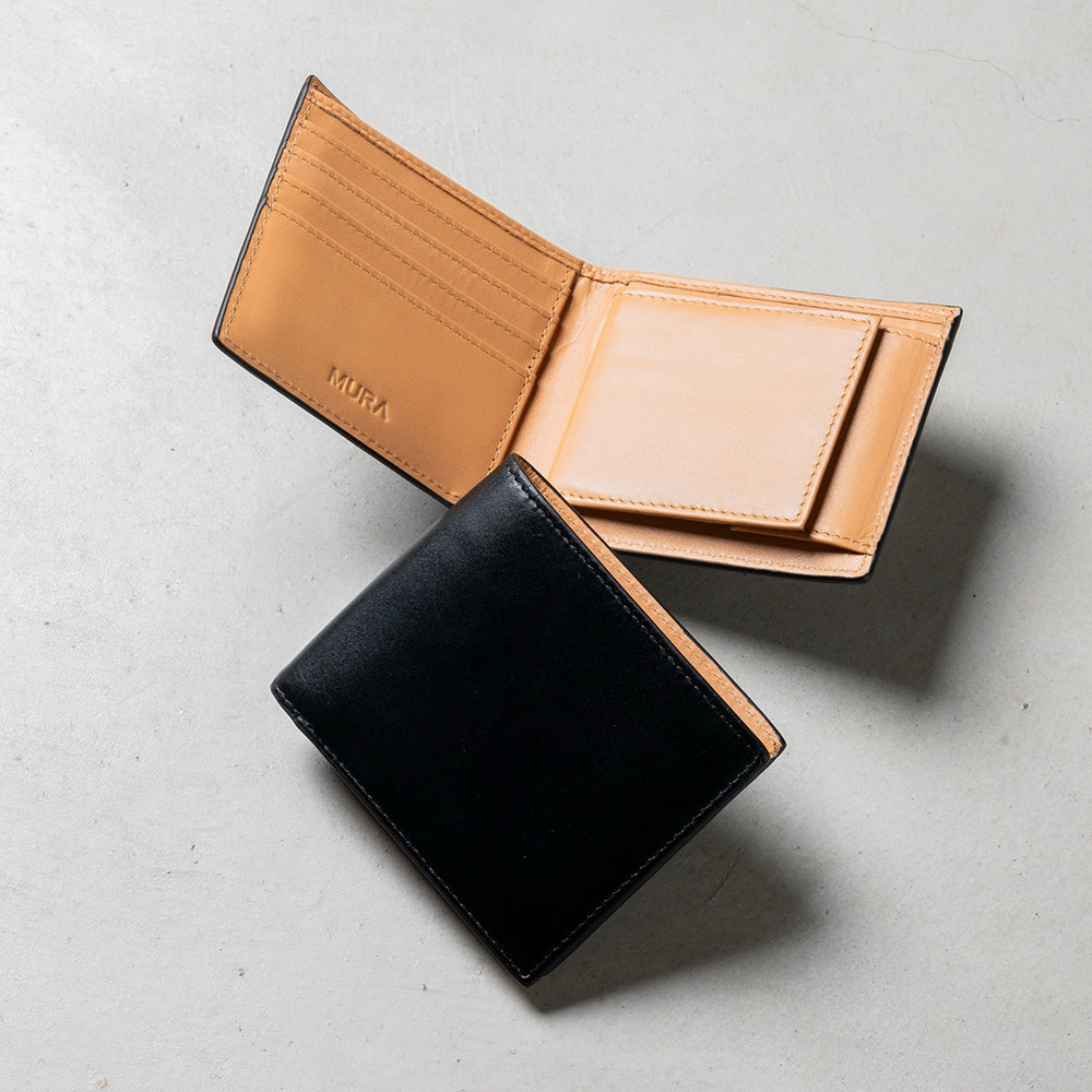 牛革 スキミング防止機能 ボックス型小銭入れ 二つ折り財布