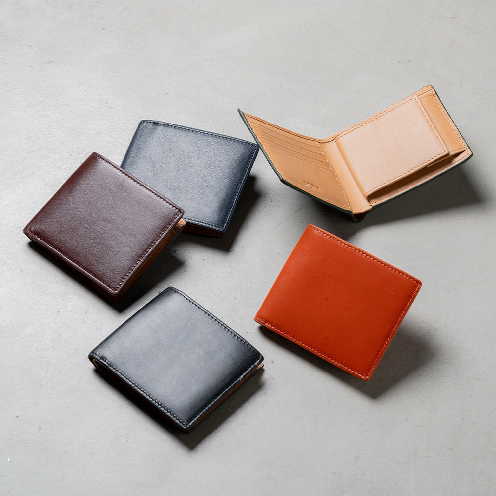牛革 スキミング防止機能 ボックス型小銭入れ 二つ折り財布