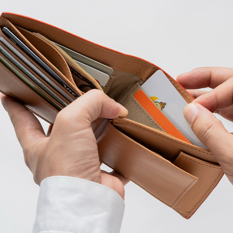 牛革 スキミング防止機能 ボックス型小銭入れ 二つ折り財布