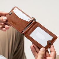 サフィアーノレザー 薄型 伸縮リール付 バタフライ式IDカードケース