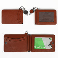 サフィアーノレザー 薄型 伸縮リール付 バタフライ式IDカードケース