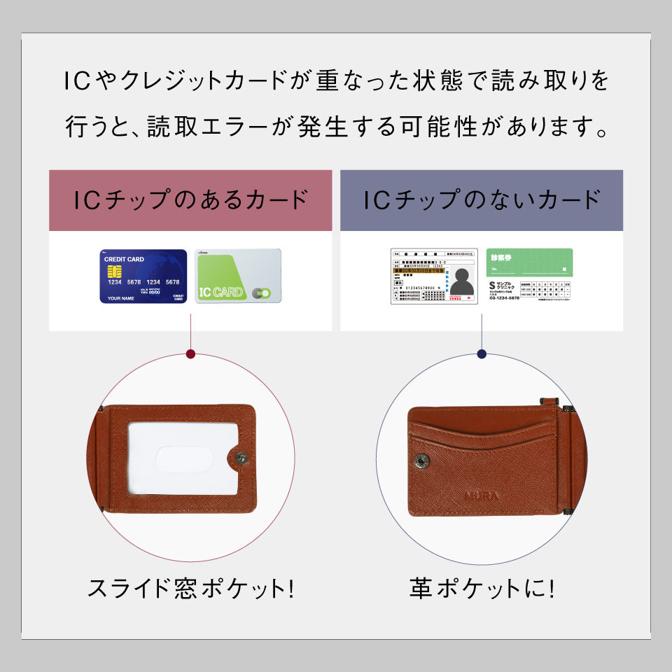 サフィアーノレザー 薄型 伸縮リール付 バタフライ式IDカードケース