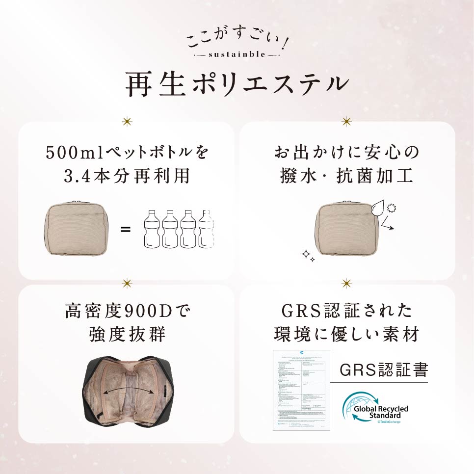 サスティナブル R-PET 撥水抗菌 中身が一目でわかる スクエア メイク 化粧ポーチ