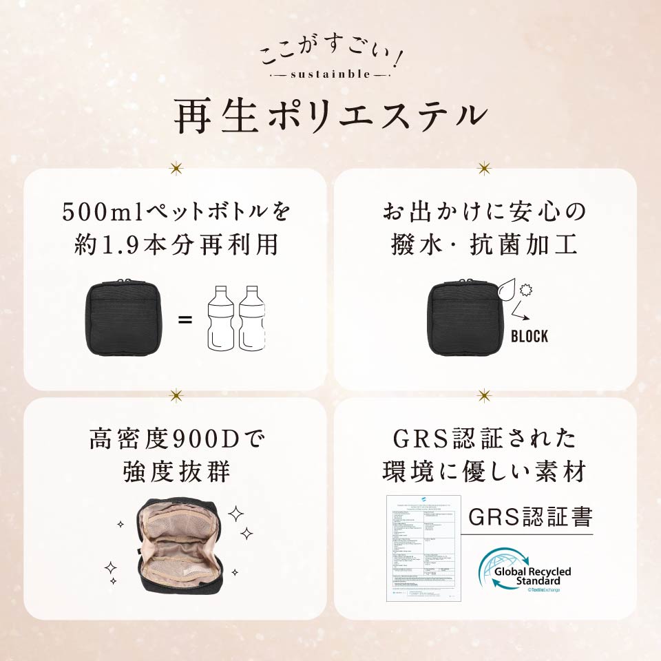 サスティナブル R-PET 撥水抗菌 中身が一目でわかる スクエア メイク ミニ 化粧ポーチ
