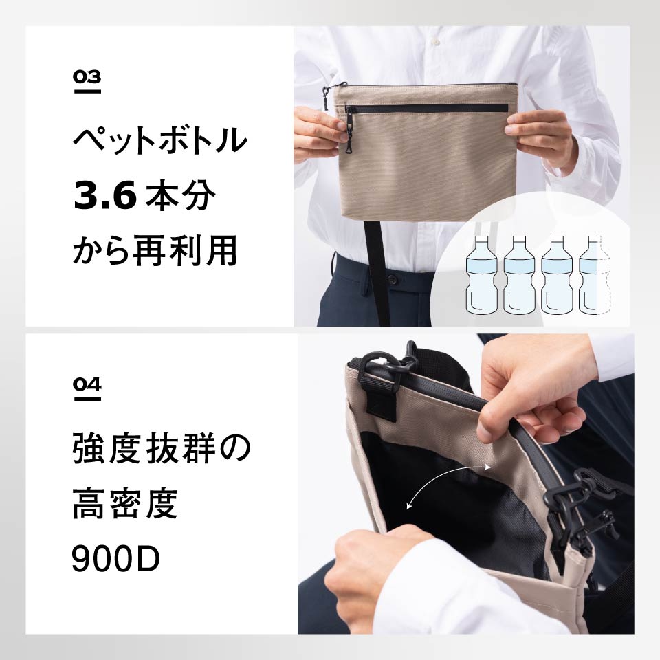 R-PET(リサイクルポリエステル) 撥水 抗菌 サステナブル サコッシュ