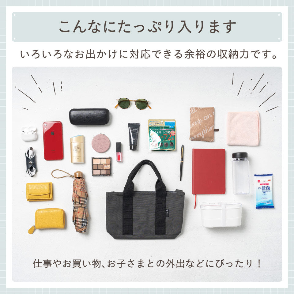 R-PET(リサイクルポリエステル) 撥水 抗菌 仕切り付き ミニ トートバッグ