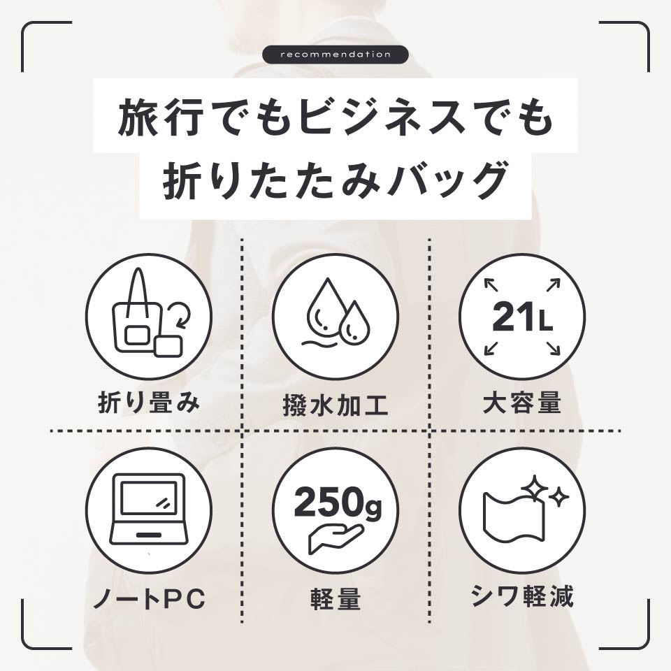 形状記憶ポリエステル使用 撥水 軽量 大容量 折りたたみ トートバッグ