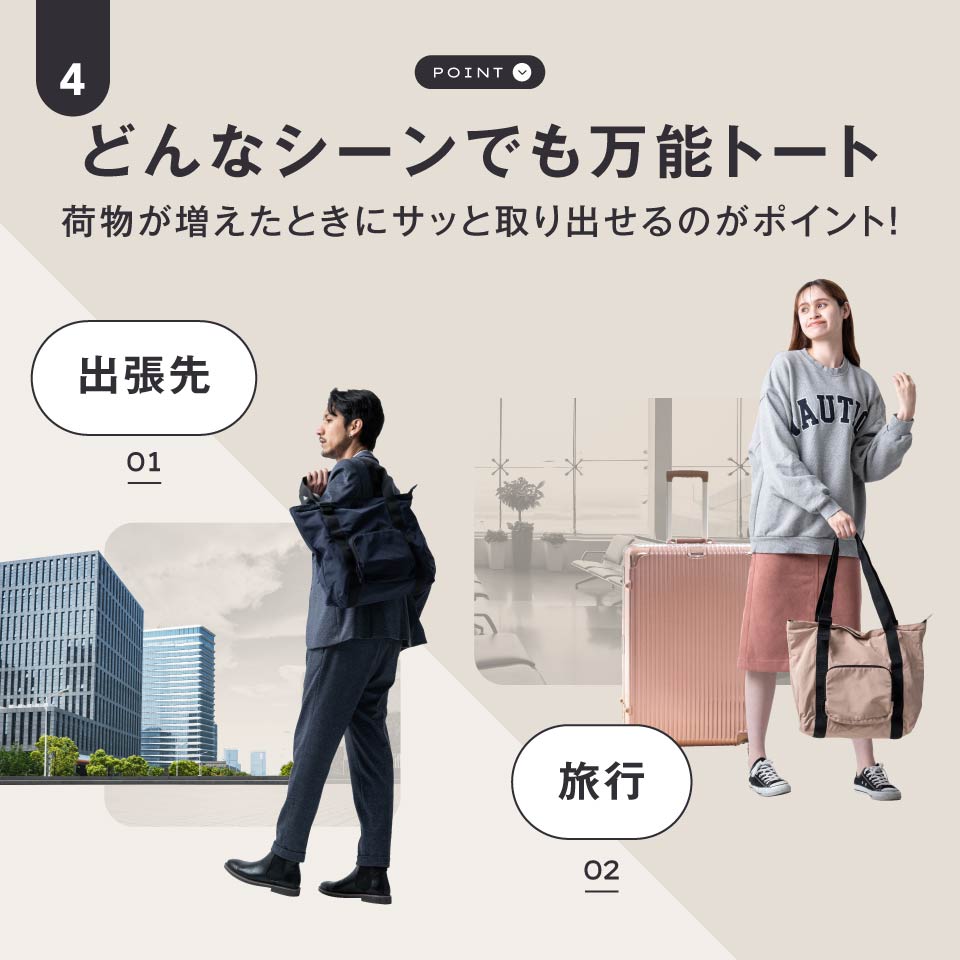 形状記憶ポリエステル使用 撥水 軽量 大容量 折りたたみ トートバッグ
