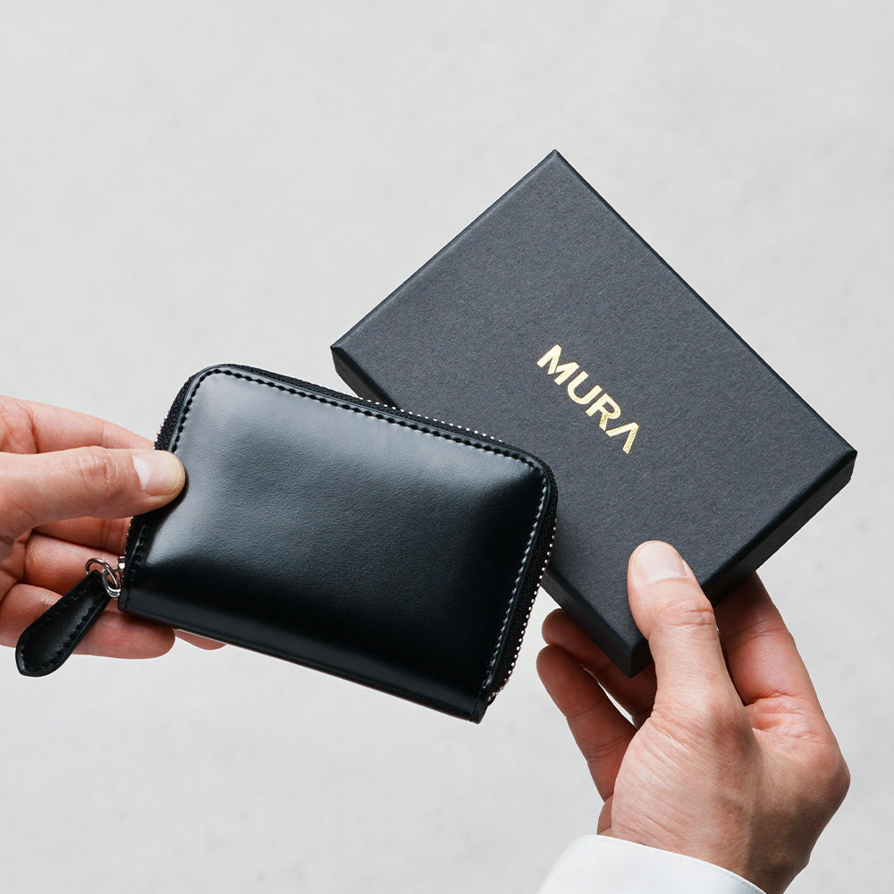 ラウンドファスナー コードバン調/カーボン レザー コインケース