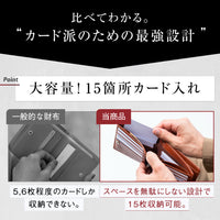 大容量カード収納15枚 牛本革 ボックス型小銭入れ スキミング防止 二つ折り財布