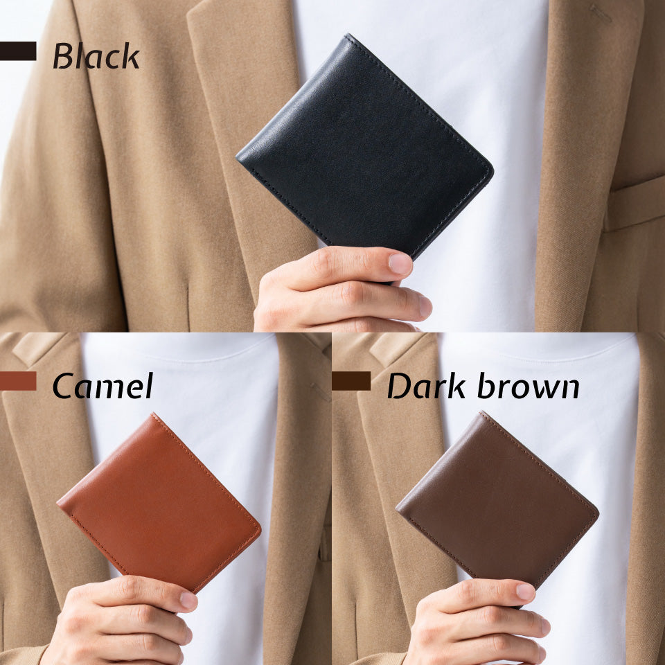 大容量カード収納15枚 牛本革 ボックス型小銭入れ スキミング防止 二つ折り財布