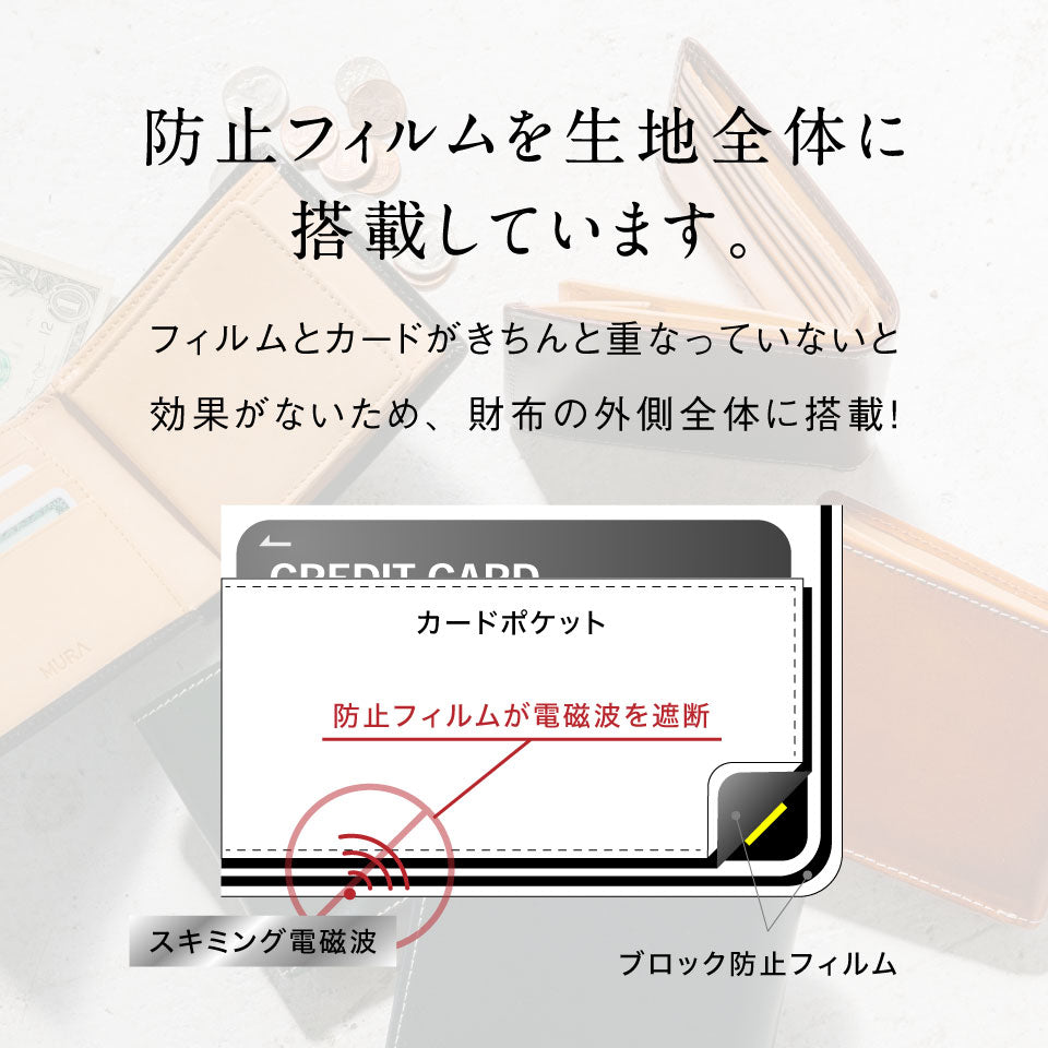 イタリアン/フルグレイン レザー スキミング防止機能付 二つ折り財布
