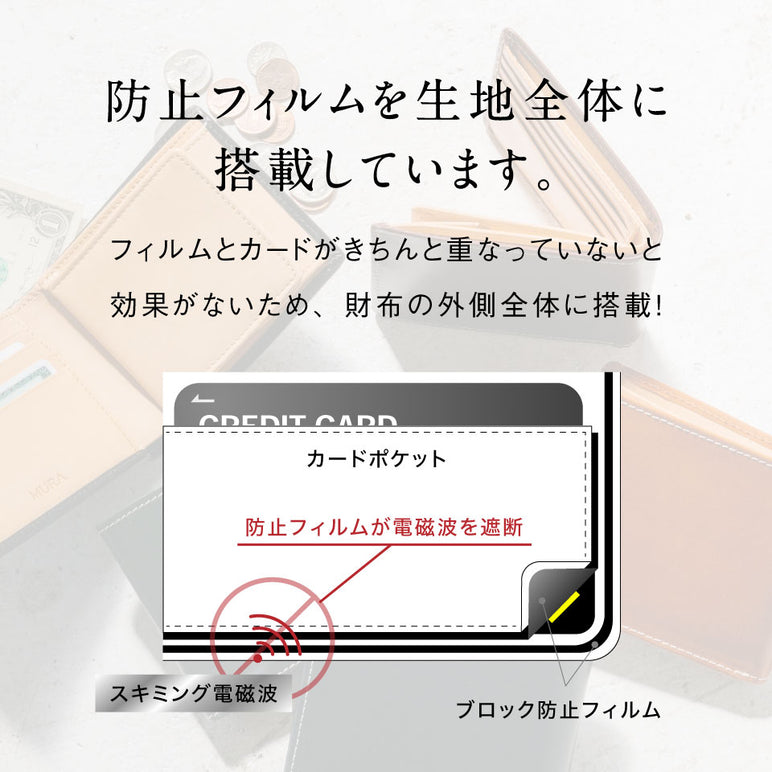 イタリアン/フルグレイン レザー スキミング防止機能付 二つ折り財布