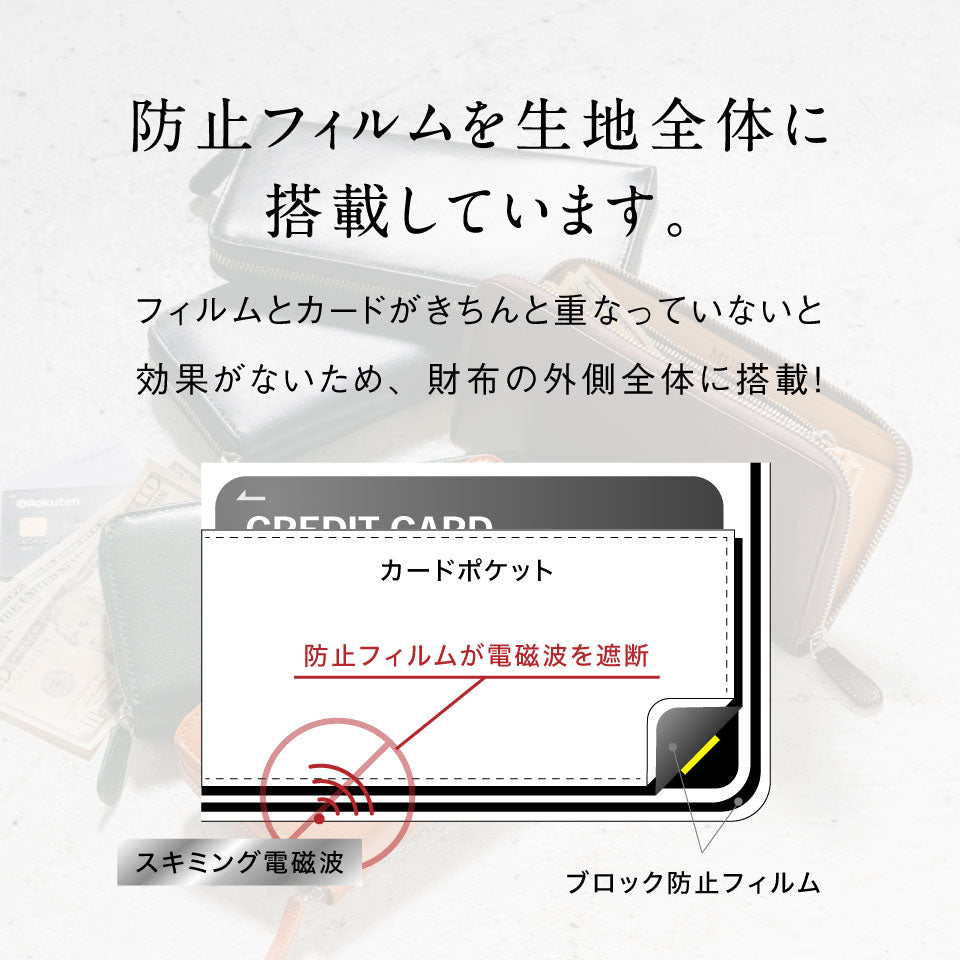 イタリアン/フルグレイン レザー  YKKラウンドファスナー スキミング防止機能付き 長財布