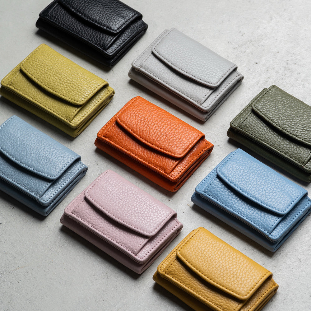 イタリア製シュリンクレザー スキミング防止機能付き ミニ財布 三つ折り財布