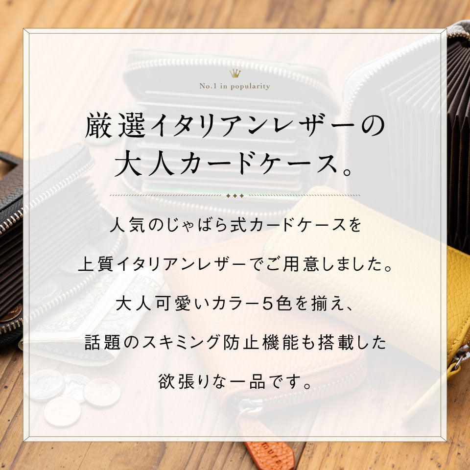 イタリア製シュリンクレザー スキミング防止機能付 じゃばら コンパクト カードケース