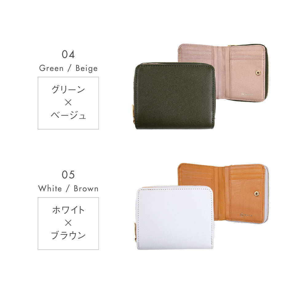 ツートンカラー サフィアーノ&ゴートレザー スキミング防止機能付き ラウンドファスナー 二つ折り財布