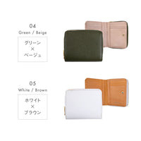 ツートンカラー サフィアーノ&ゴートレザー スキミング防止機能付き ラウンドファスナー 二つ折り財布