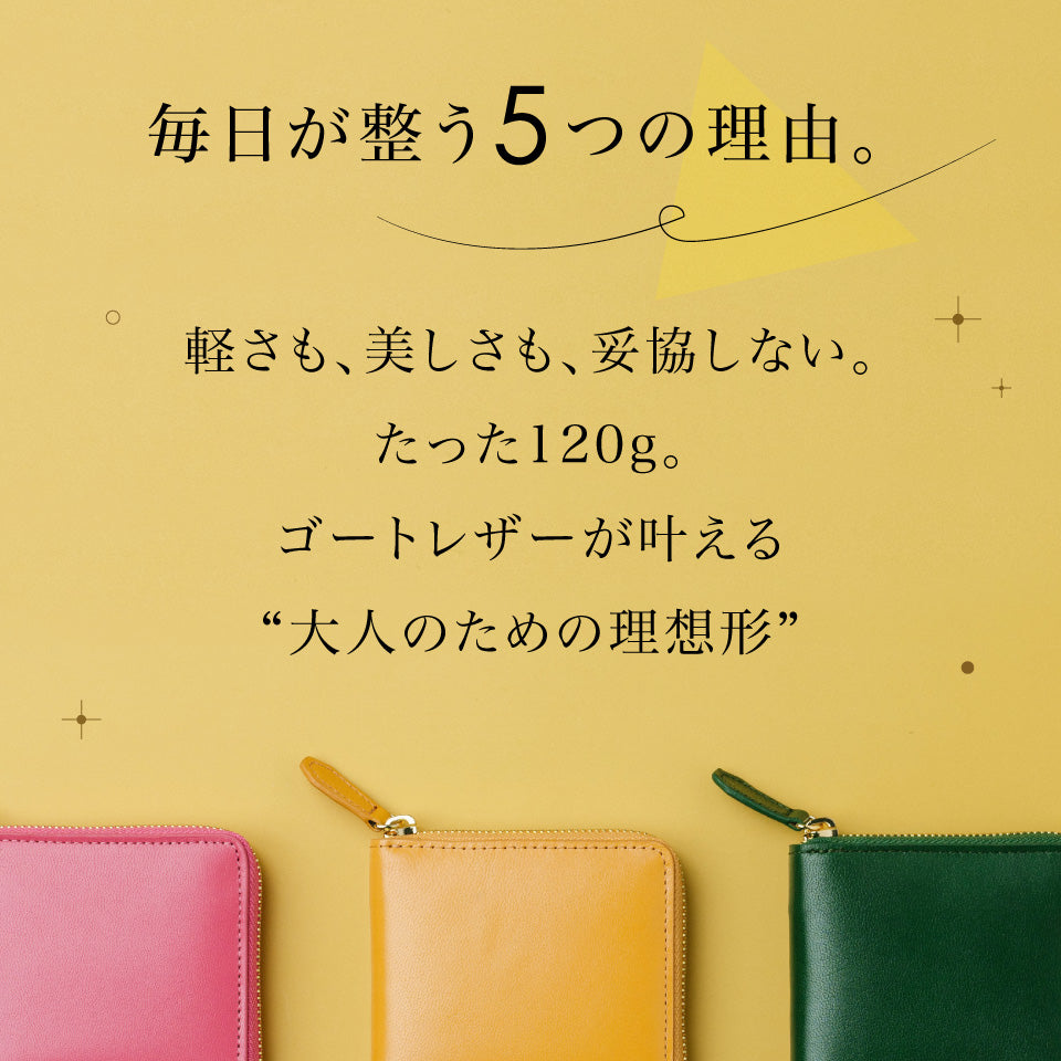 ラウンドファスナー ゴートレザー スキミング防止機能付き スクエア 二つ折り財布