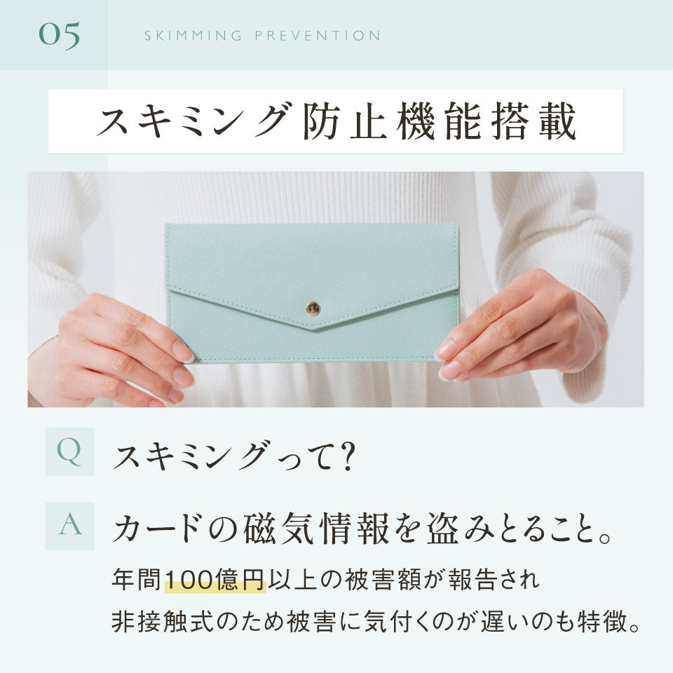 本革 サフィアーノレザー スキミング防止 コンパクト かぶせ蓋付き 薄型 長財布