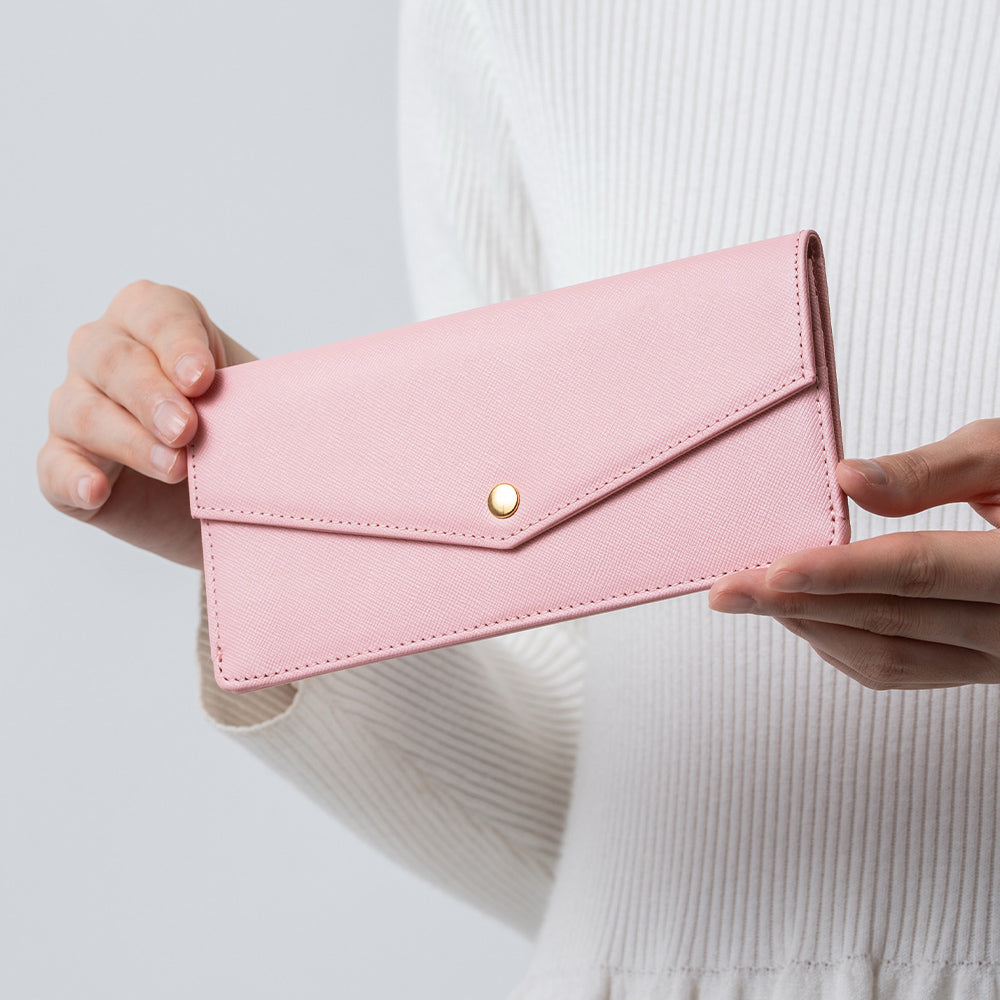 本革 サフィアーノレザー スキミング防止 コンパクト かぶせ蓋付き 薄型 長財布