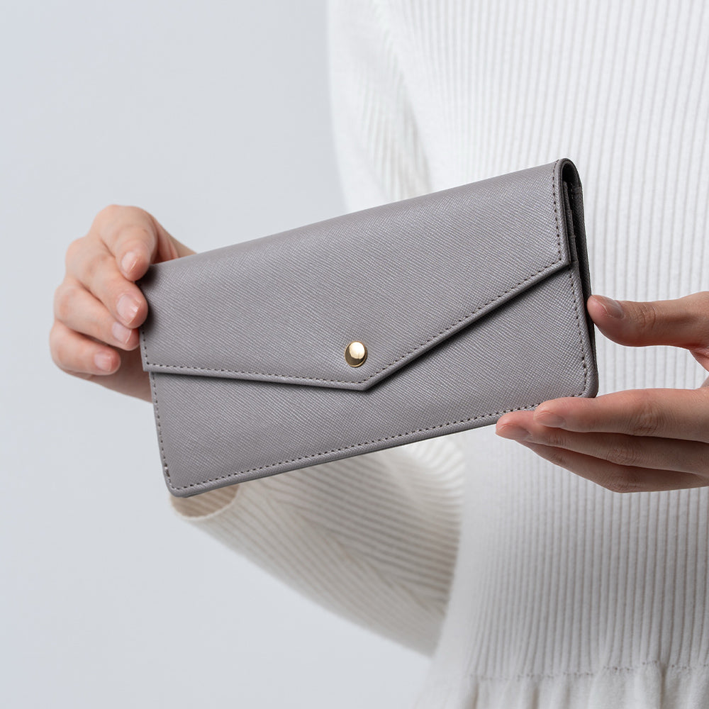 本革 サフィアーノレザー スキミング防止 コンパクト かぶせ蓋付き 薄型 長財布