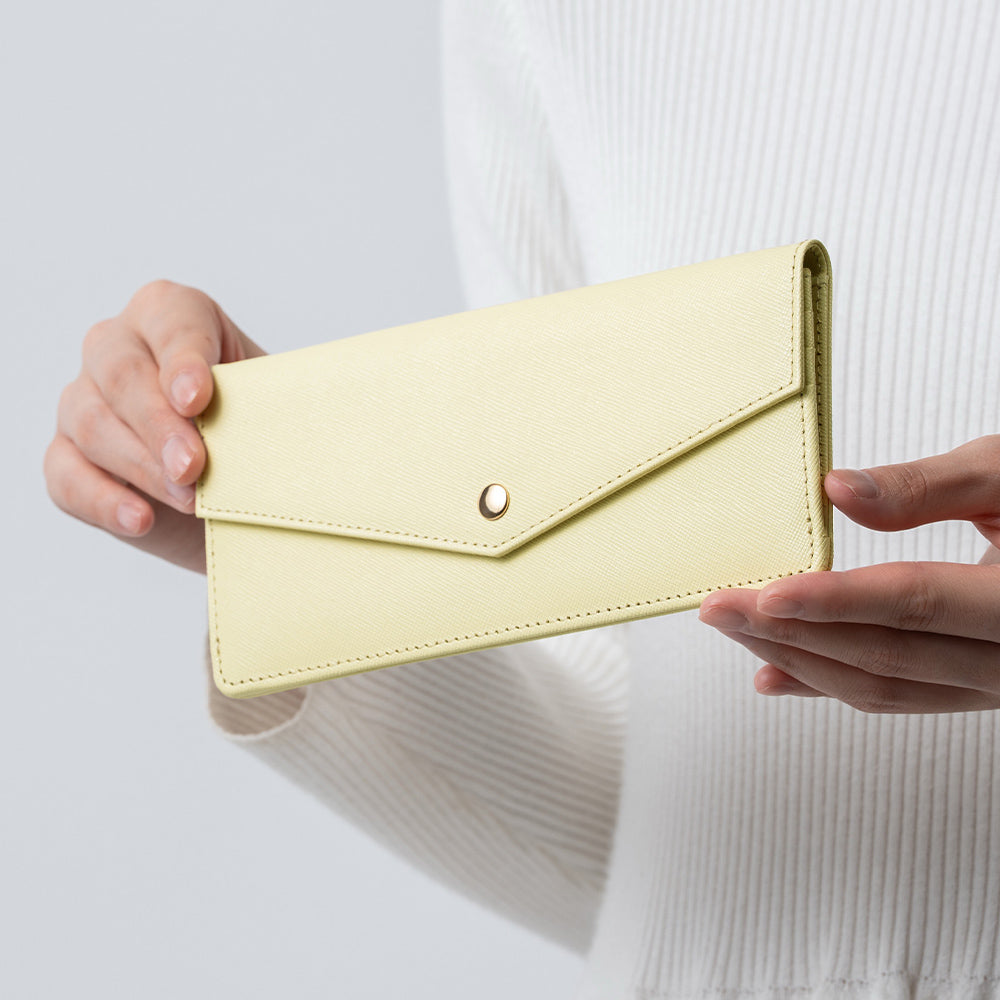 本革 サフィアーノレザー スキミング防止 コンパクト かぶせ蓋付き 薄型 長財布