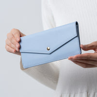 本革 サフィアーノレザー スキミング防止 コンパクト かぶせ蓋付き 薄型 長財布