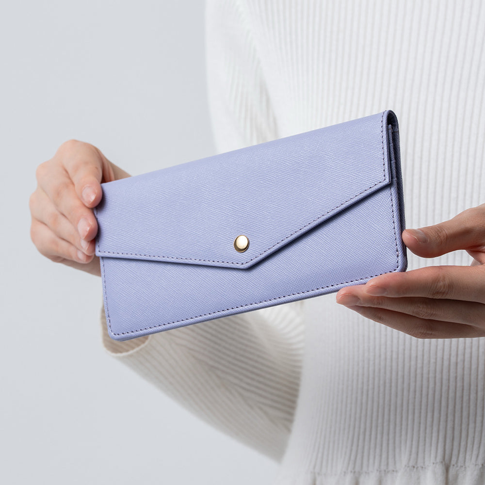 本革 サフィアーノレザー スキミング防止 コンパクト かぶせ蓋付き 薄型 長財布