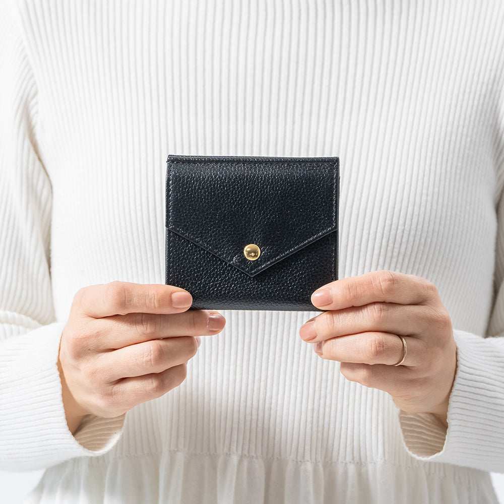 ゴートシュリンクレザー スキミング防止 スナップボタン 二つ折り財布