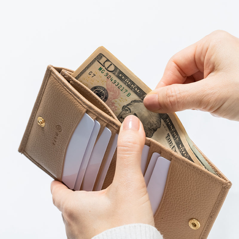 ゴートシュリンクレザー スキミング防止 スナップボタン 二つ折り財布