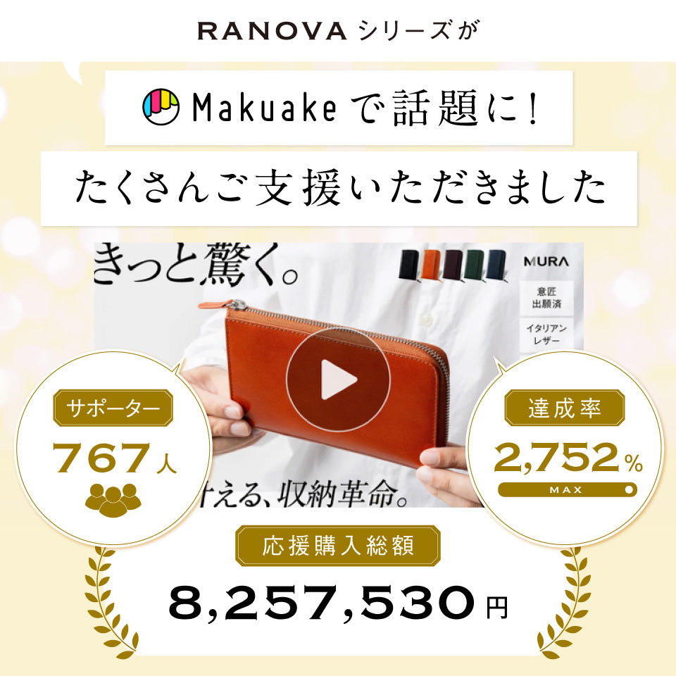 「ゴムが叶える収納革命」RANOVA SQUARE（ラノーバ スクエア）イタリアンレザー 薄型ミニ長財