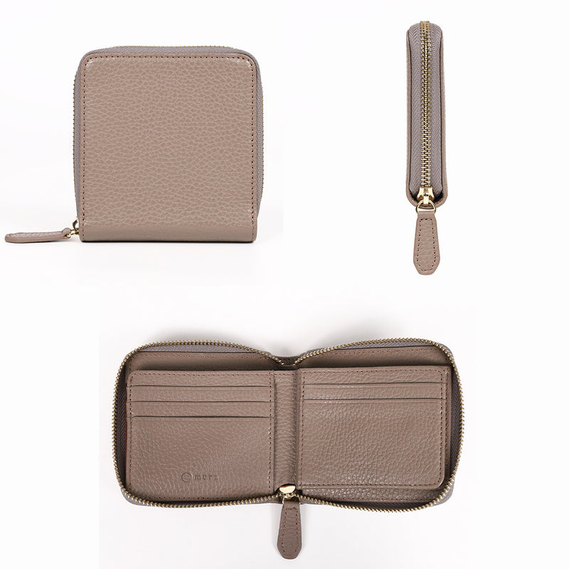 イタリアンレザー スキミング防止 スクエア ラウンドファスナー二つ折り財布