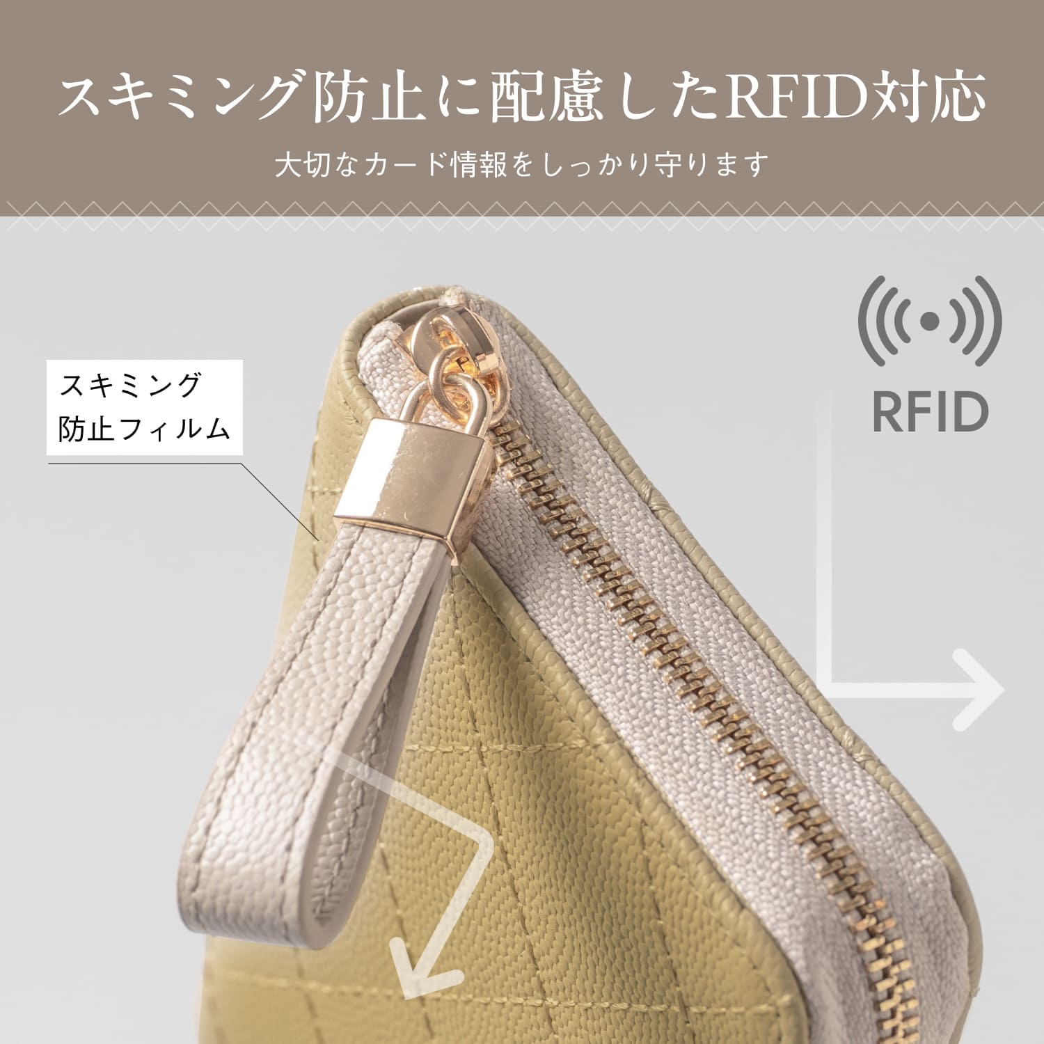 牛革 キルティング スキミング防止コンパクトミニ財布
