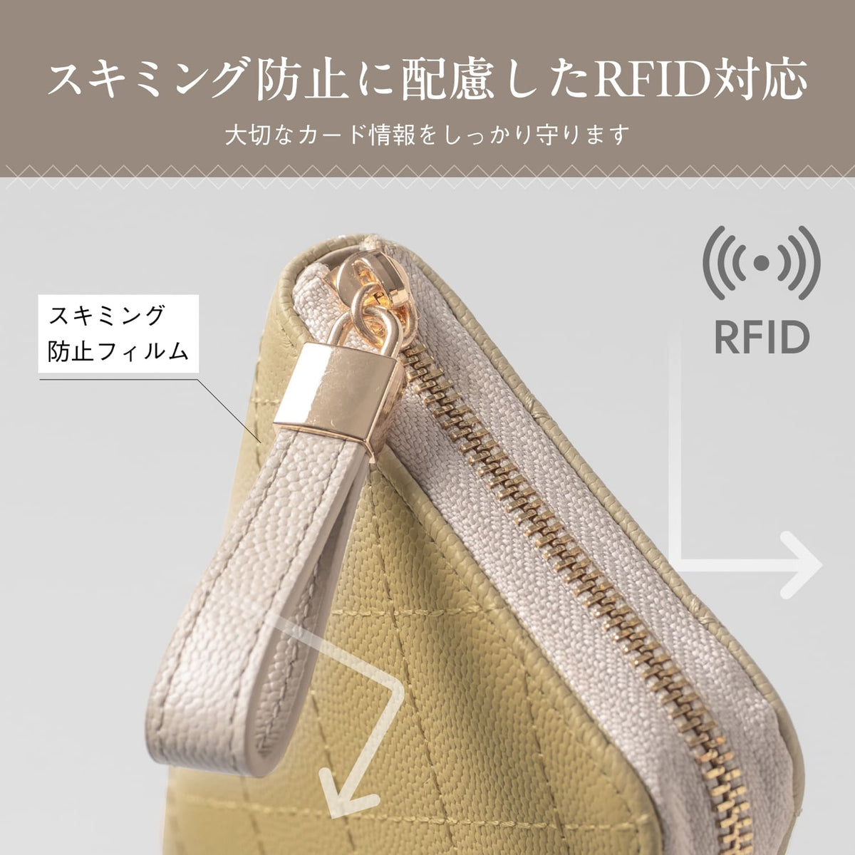 牛革 キルティング スキミング防止コンパクトミニ財布