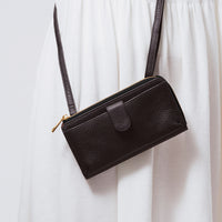 フルグレイン シュリンクレザー L字ファスナー財布付き 横型スマホショルダー