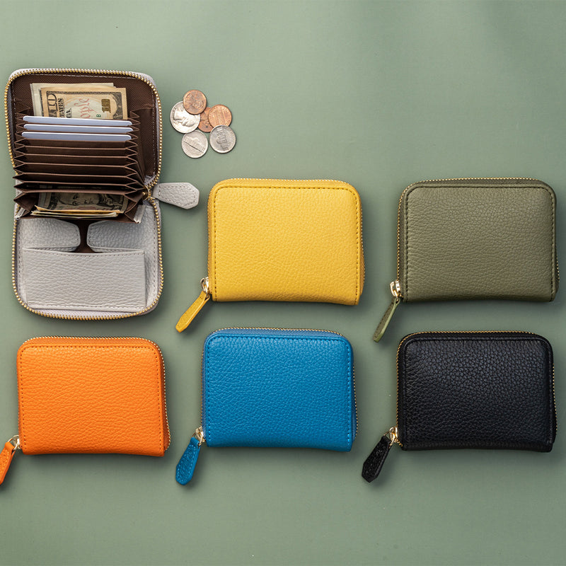 イタリアンレザー スキミング防止 ボックス型小銭入れ コンパクト じゃばら式 ミニ財布