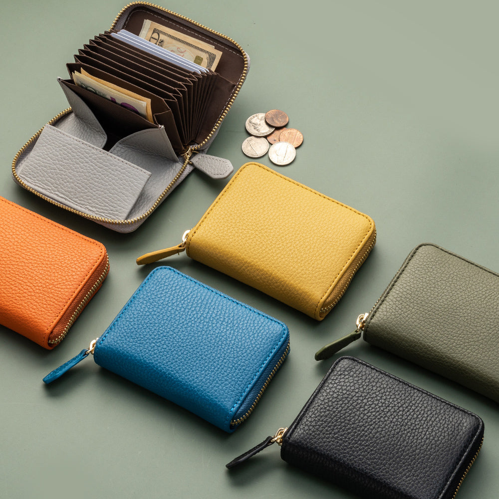 イタリアンレザー スキミング防止 ボックス型小銭入れ コンパクト じゃばら式 ミニ財布