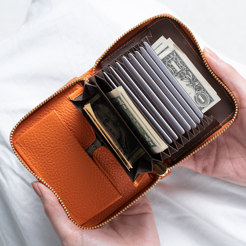 イタリアンレザー スキミング防止 ボックス型小銭入れ コンパクト じゃばら式 ミニ財布