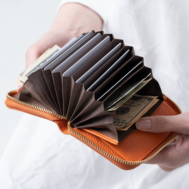 イタリアンレザー スキミング防止 ボックス型小銭入れ コンパクト じゃばら式 ミニ財布