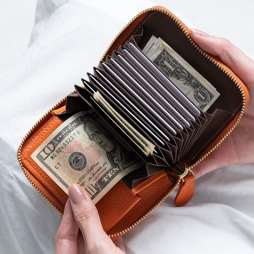 イタリアンレザー スキミング防止 ボックス型小銭入れ コンパクト じゃばら式 ミニ財布