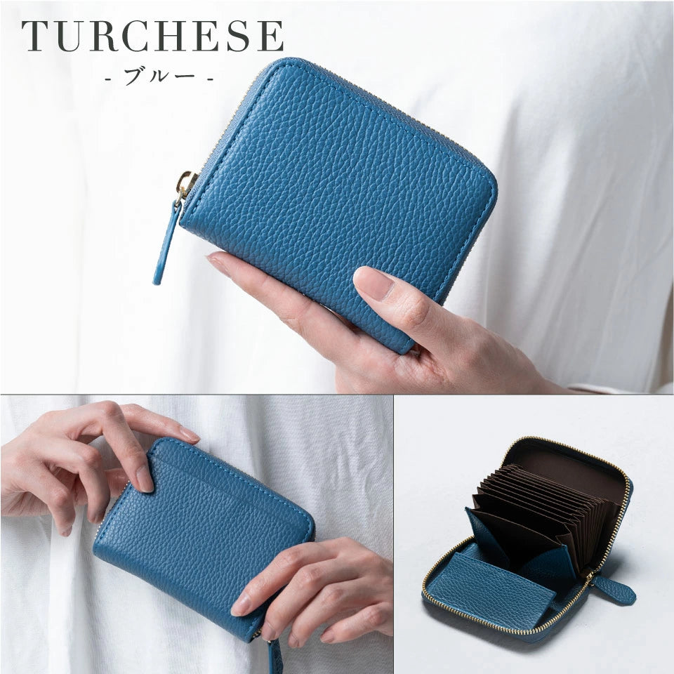 イタリアンレザー スキミング防止 ボックス型小銭入れ コンパクト じゃばら式 ミニ財布